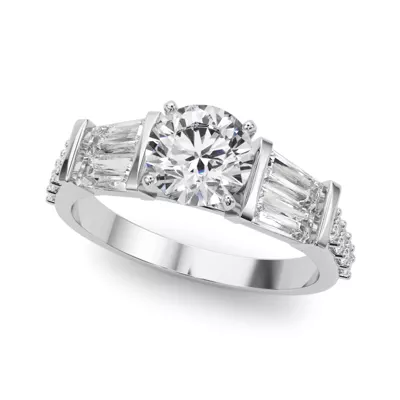 Diamoria Baguette And Pave Diamond Engagement Ring