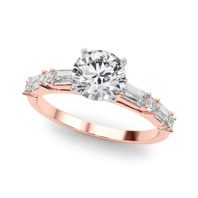 Amberine Baguette And Round Diamond Engagement Ring
