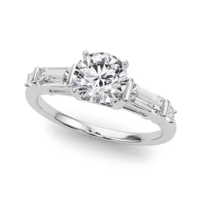 Ioliten Baguette And Round Diamond Engagement Ring