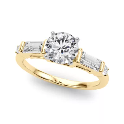 Ioliten Baguette And Round Diamond Engagement Ring