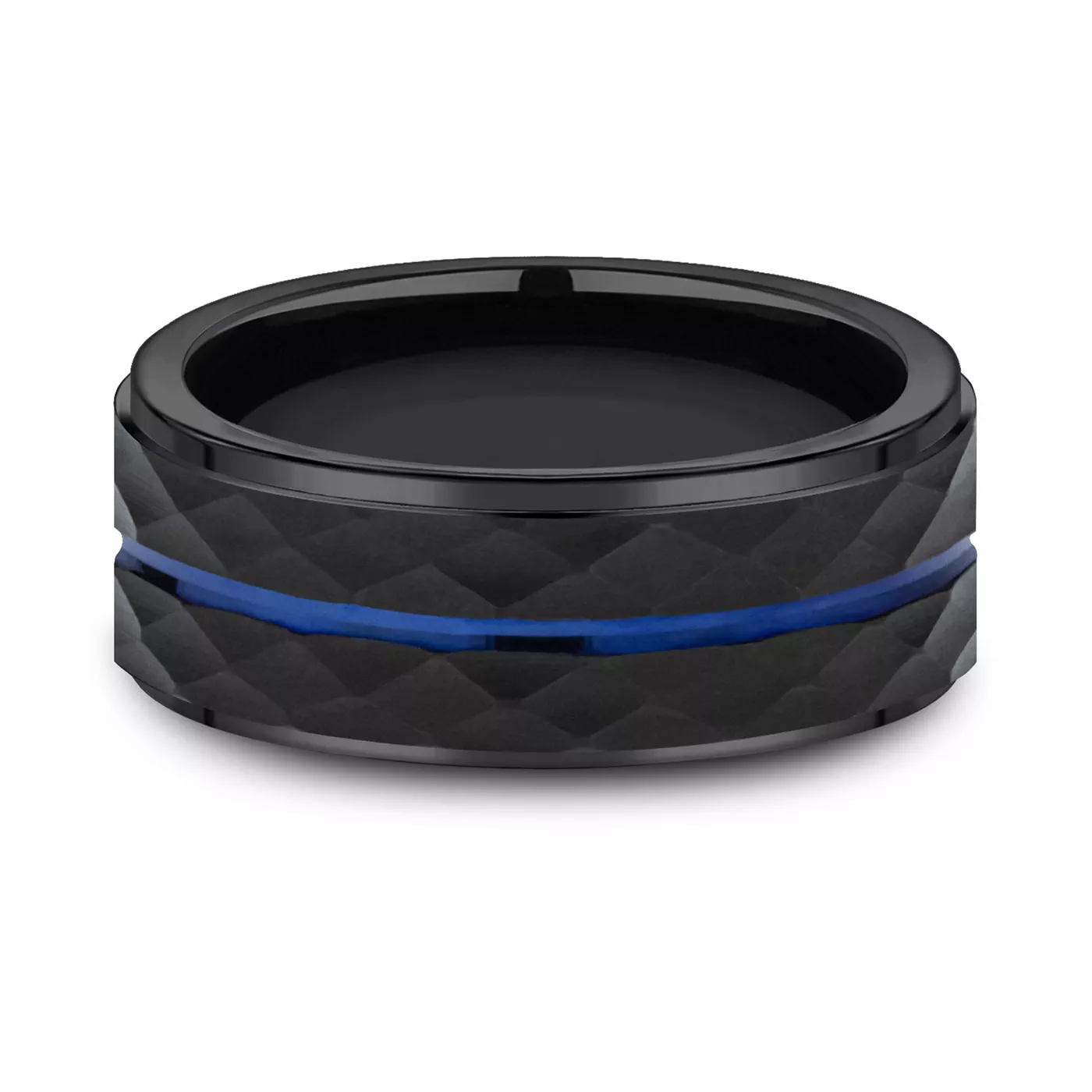 Black Cobalt Faceted Blue-Line Comfort-Fit Band (8mm)