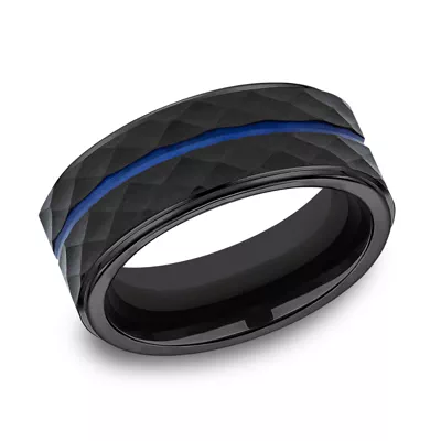 Black Cobalt Faceted Blue-Line Comfort-Fit Band (8mm)