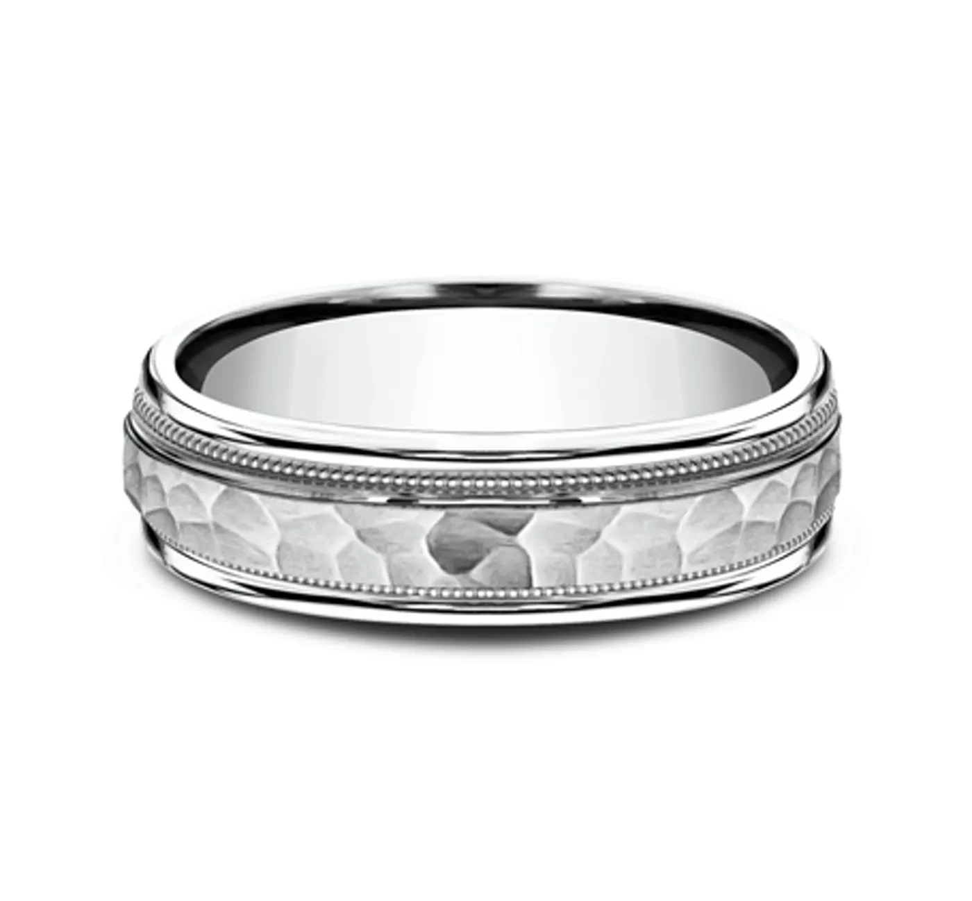 Hammered Center Drop Edge Milgrain Comfort-Fit Band (6mm)