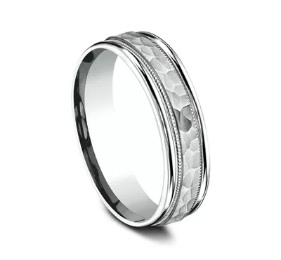 Hammered Center Drop Edge Milgrain Comfort-Fit Band (6mm)