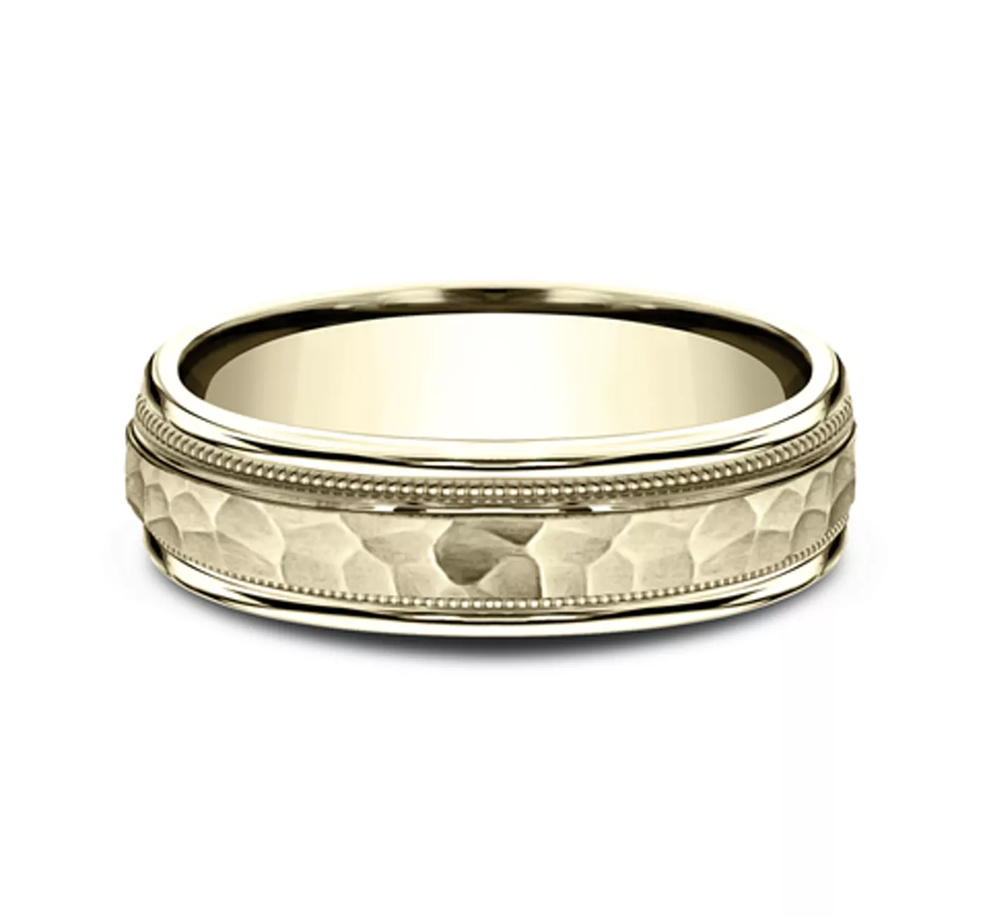 Hammered Center Drop Edge Milgrain Comfort-Fit Band (6mm)