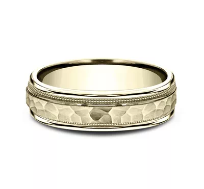 Hammered Center Drop Edge Milgrain Comfort-Fit Band (6mm)