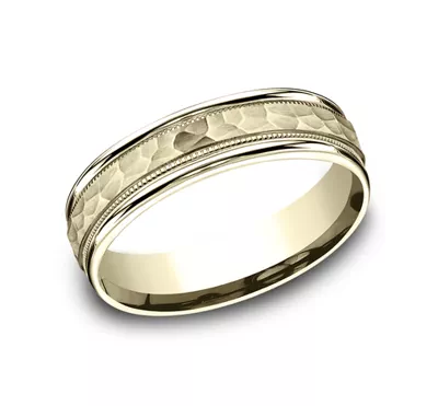 Hammered Center Drop Edge Milgrain Comfort-Fit Band (6mm)