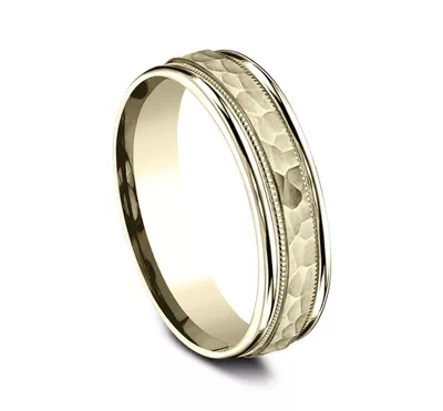 Hammered Center Drop Edge Milgrain Comfort-Fit Band (6mm)
