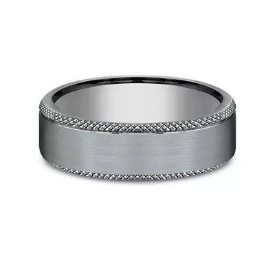Satin Grey Tantalum Knurled Edge Comfort Fit Band (6.5mm)