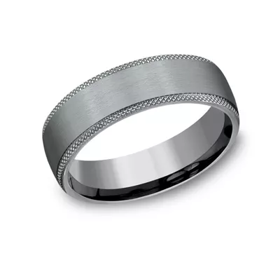 Satin Grey Tantalum Knurled Edge Comfort Fit Band (6.5mm)