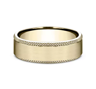 Satin Center Knurled Edge Comfort-Fit Band (6.5mm)
