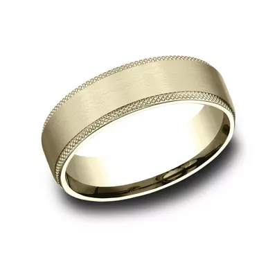 Satin Center Knurled Edge Comfort-Fit Band (6.5mm)