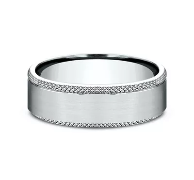 Satin Center Knurled Edge Comfort-Fit Band (6.5mm)