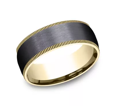 Satin Black Titanium & Gold Coin Edge Comfort-Fit Band (8mm)