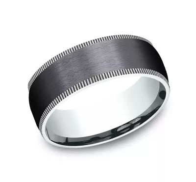 Satin Black Titanium & Gold Coin Edge Comfort-Fit Band (8mm)