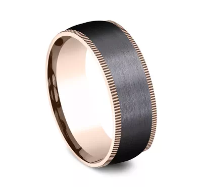 Satin Black Titanium & Gold Coin Edge Comfort-Fit Band (8mm)