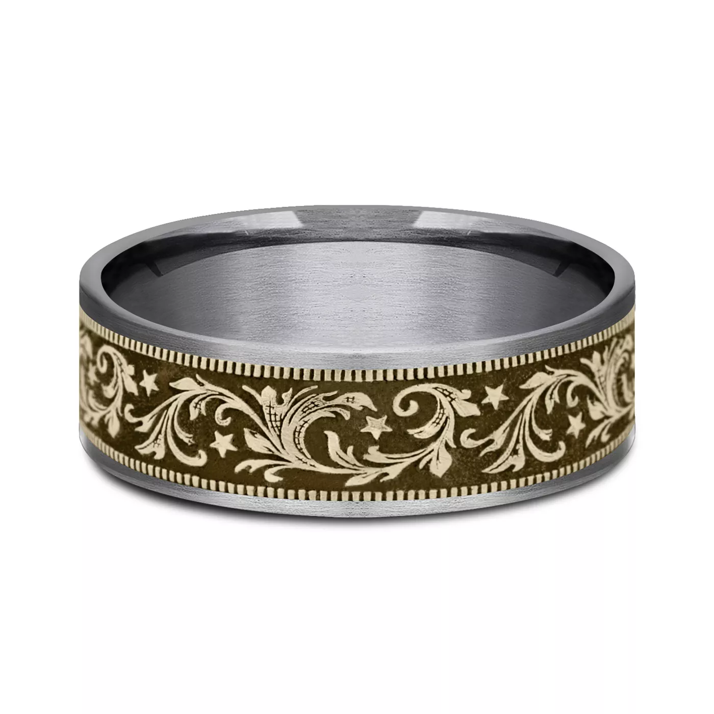 Noir Star Engraved Two-Tone Comfort-Fit Band (7.5mm)
