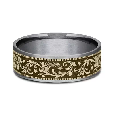 Noir Star Engraved Two-Tone Comfort-Fit Band (7.5mm)