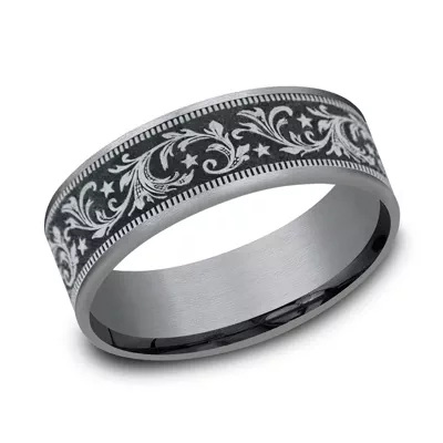 Noir Star Engraved Two-Tone Comfort-Fit Band (7.5mm)