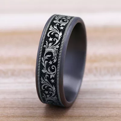 Noir Star Engraved Two-Tone Comfort-Fit Band (7.5mm)