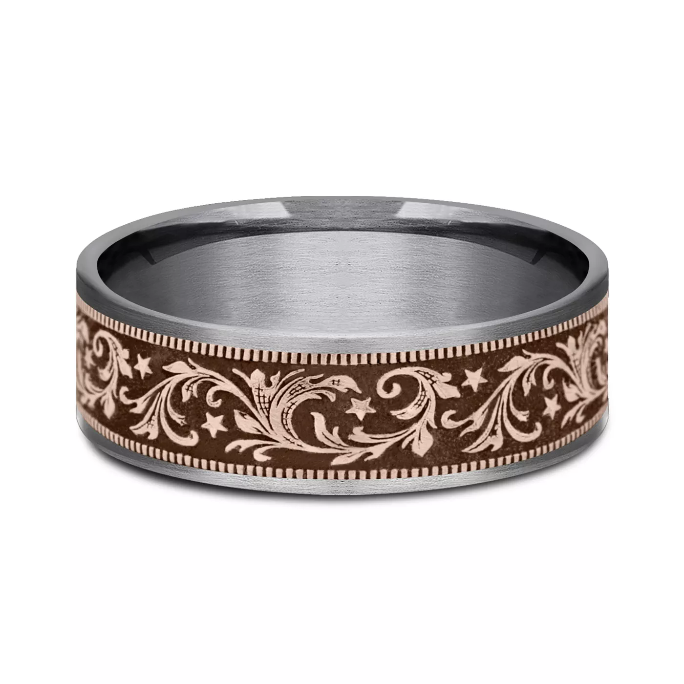 Noir Star Engraved Two-Tone Comfort-Fit Band (7.5mm)