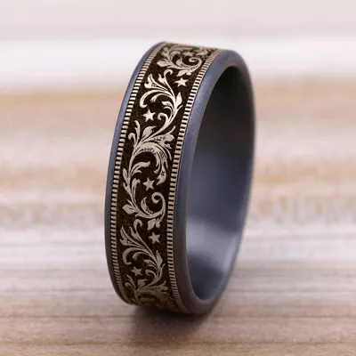 Noir Star Engraved Two-Tone Comfort-Fit Band (7.5mm)