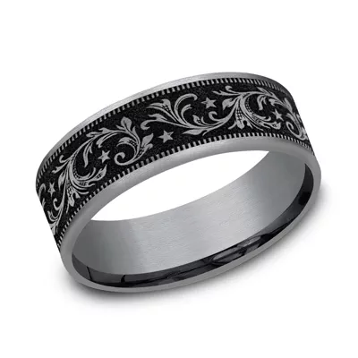 Noir Star Engraved Two-Tone Comfort-Fit Band (7.5mm)