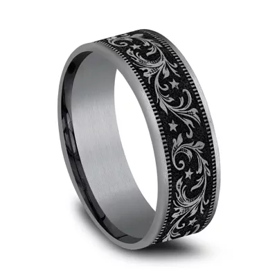 Noir Star Engraved Two-Tone Comfort-Fit Band (7.5mm)