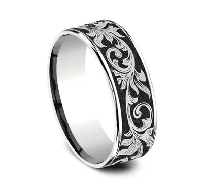 Orchid-Inspired Black Titanium Two-Tone Comfort-Fit Band (7.5mm)