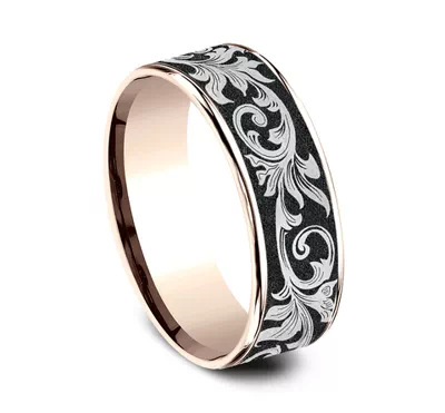 Orchid-Inspired Black Titanium Two-Tone Comfort-Fit Band (7.5mm)