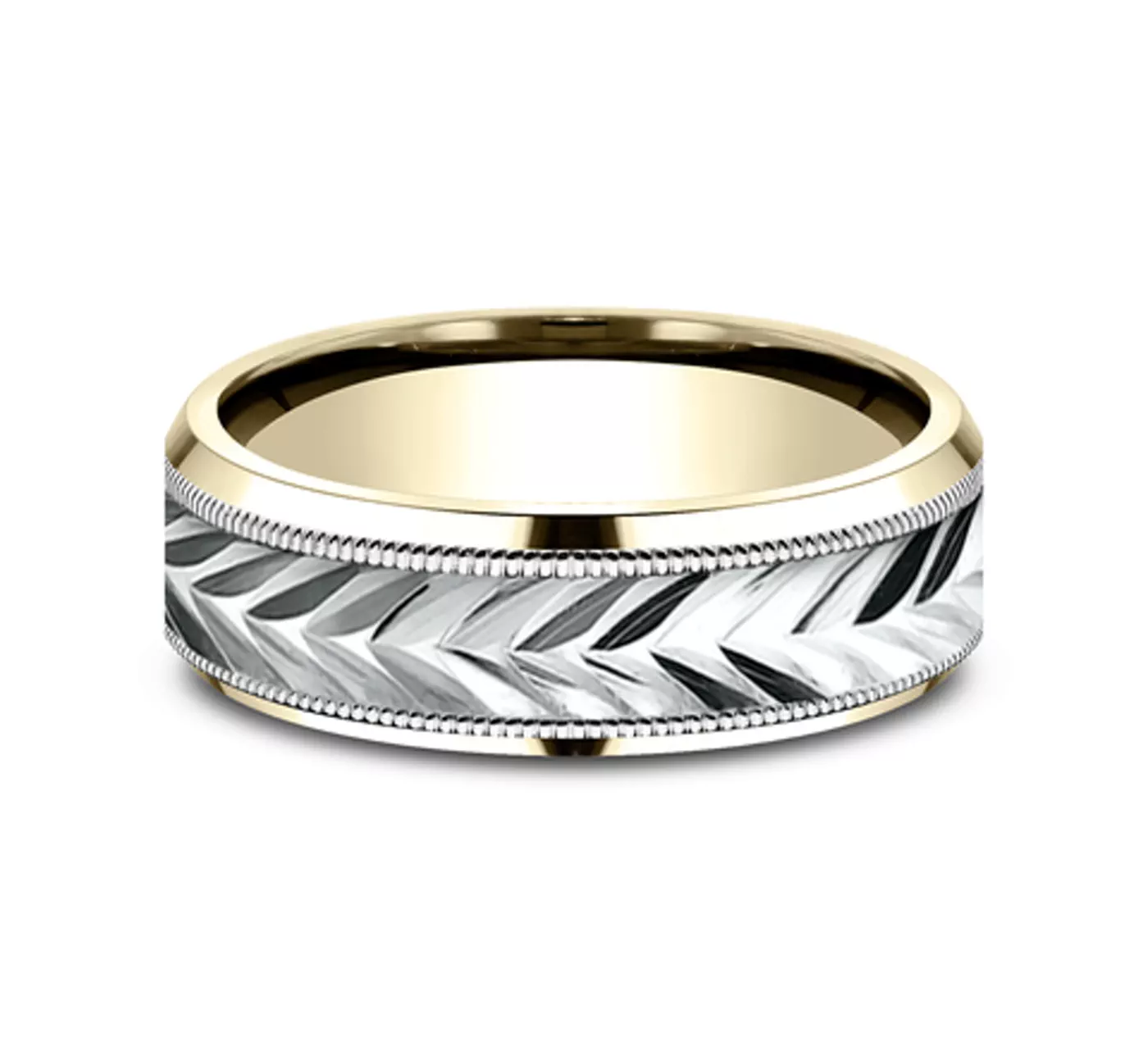 Etched Grain Beveled Edge Comfort-Fit Band (7mm)