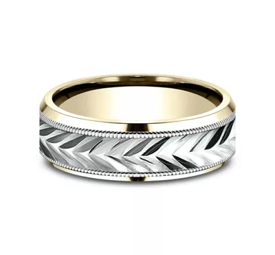 Etched Grain Beveled Edge Comfort-Fit Band (7mm)