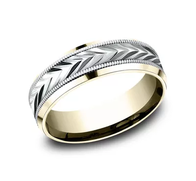 Etched Grain Beveled Edge Comfort-Fit Band (7mm)