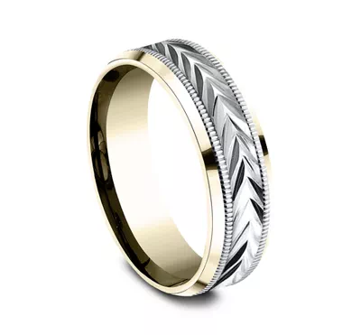 Etched Grain Beveled Edge Comfort-Fit Band (7mm)