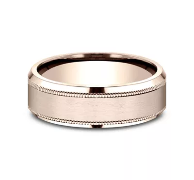Satin Finish Milgrain Beveled Edge Comfort Fit Band (7mm)