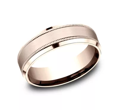 Satin Finish Milgrain Beveled Edge Comfort Fit Band (7mm)