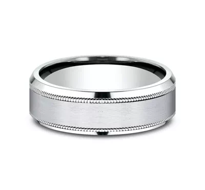 Satin Finish Milgrain Beveled Edge Comfort Fit Band (7mm)