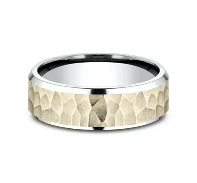 Hammered Bevel Two-Tone Comfort-Fit Band (7mm)
