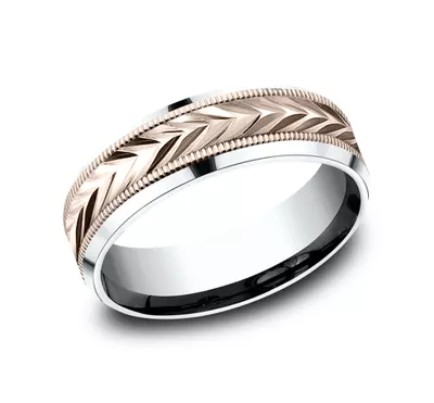 Etched Grain Beveled Edge Comfort-Fit Band (7mm)