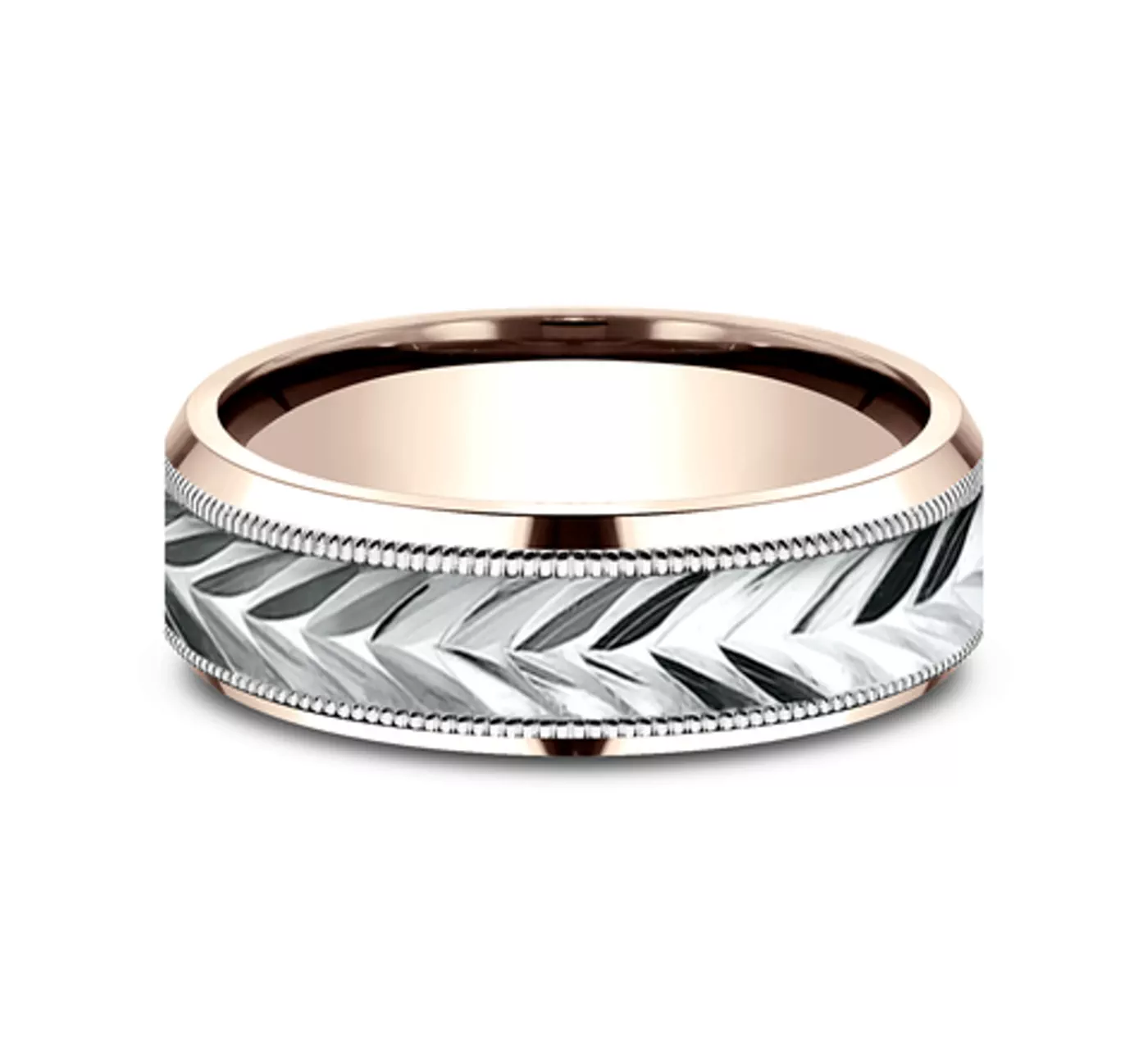 Etched Grain Beveled Edge Comfort-Fit Band (7mm)