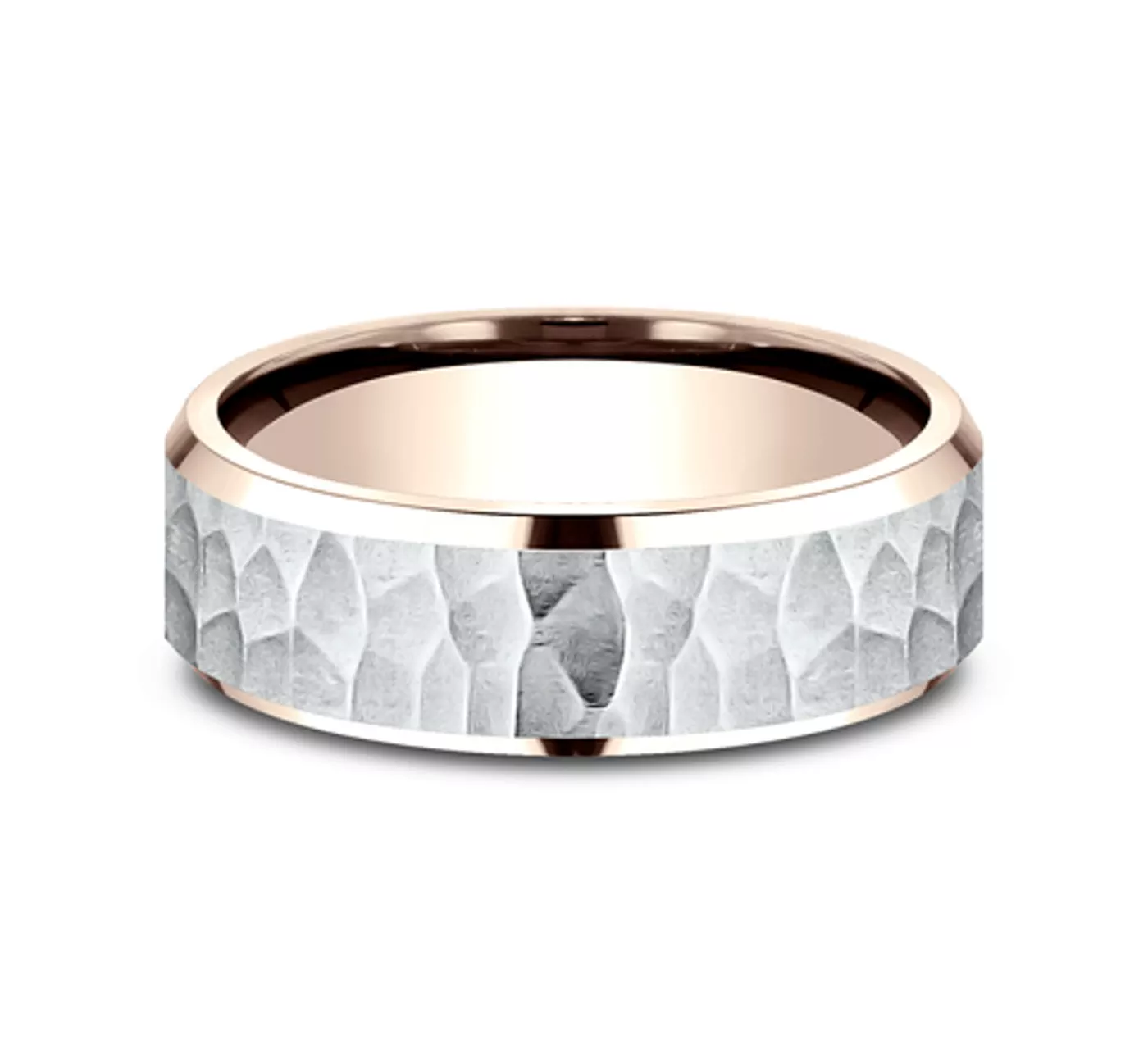 Hammered Bevel Two-Tone Comfort-Fit Band (7mm)