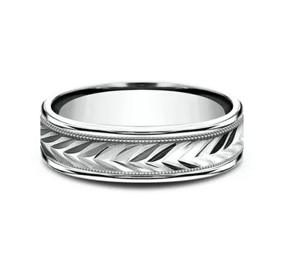 Etched Grain Beveled Edge Comfort-Fit Band (6mm)