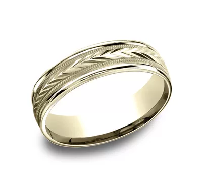Etched Grain Beveled Edge Comfort-Fit Band (6mm)