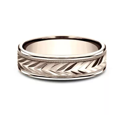 Etched Grain Beveled Edge Comfort-Fit Band (6mm)