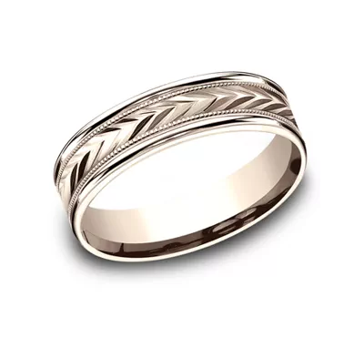 Etched Grain Beveled Edge Comfort-Fit Band (6mm)