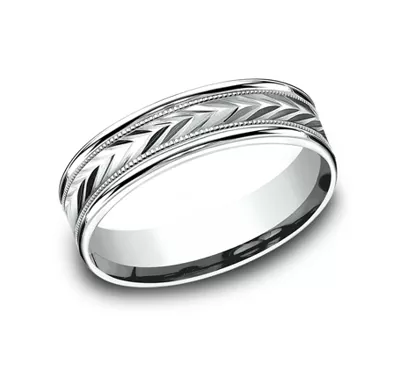 Etched Grain Beveled Edge Comfort-Fit Band (6mm)