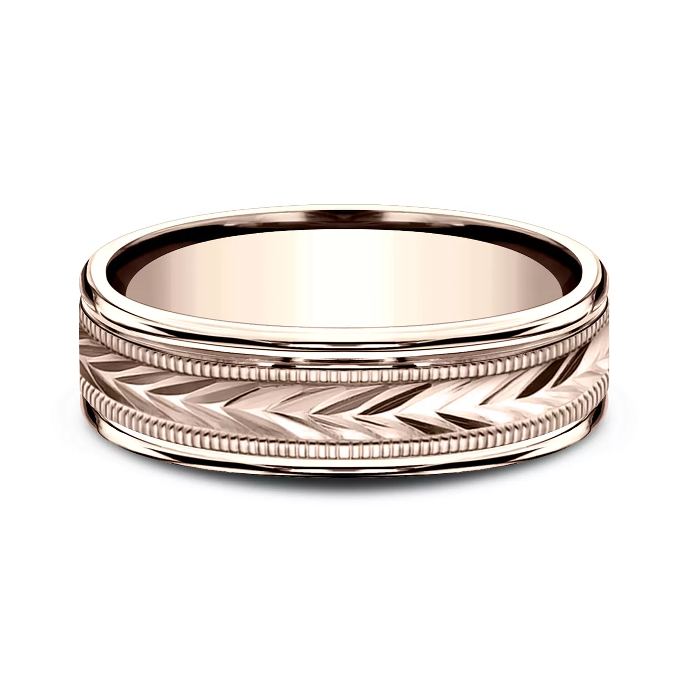 Etched Grain Beveled Edge Lightweight Comfort-Fit Band (6.5mm)