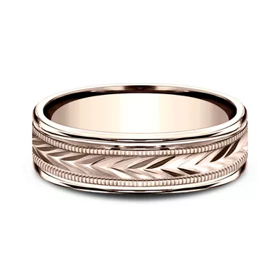 Etched Grain Beveled Edge Lightweight Comfort-Fit Band (6.5mm)