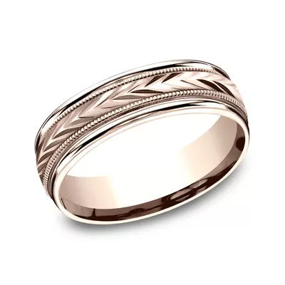 Etched Grain Beveled Edge Lightweight Comfort-Fit Band (6.5mm)