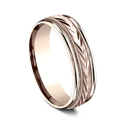 Etched Grain Beveled Edge Lightweight Comfort-Fit Band (6.5mm)